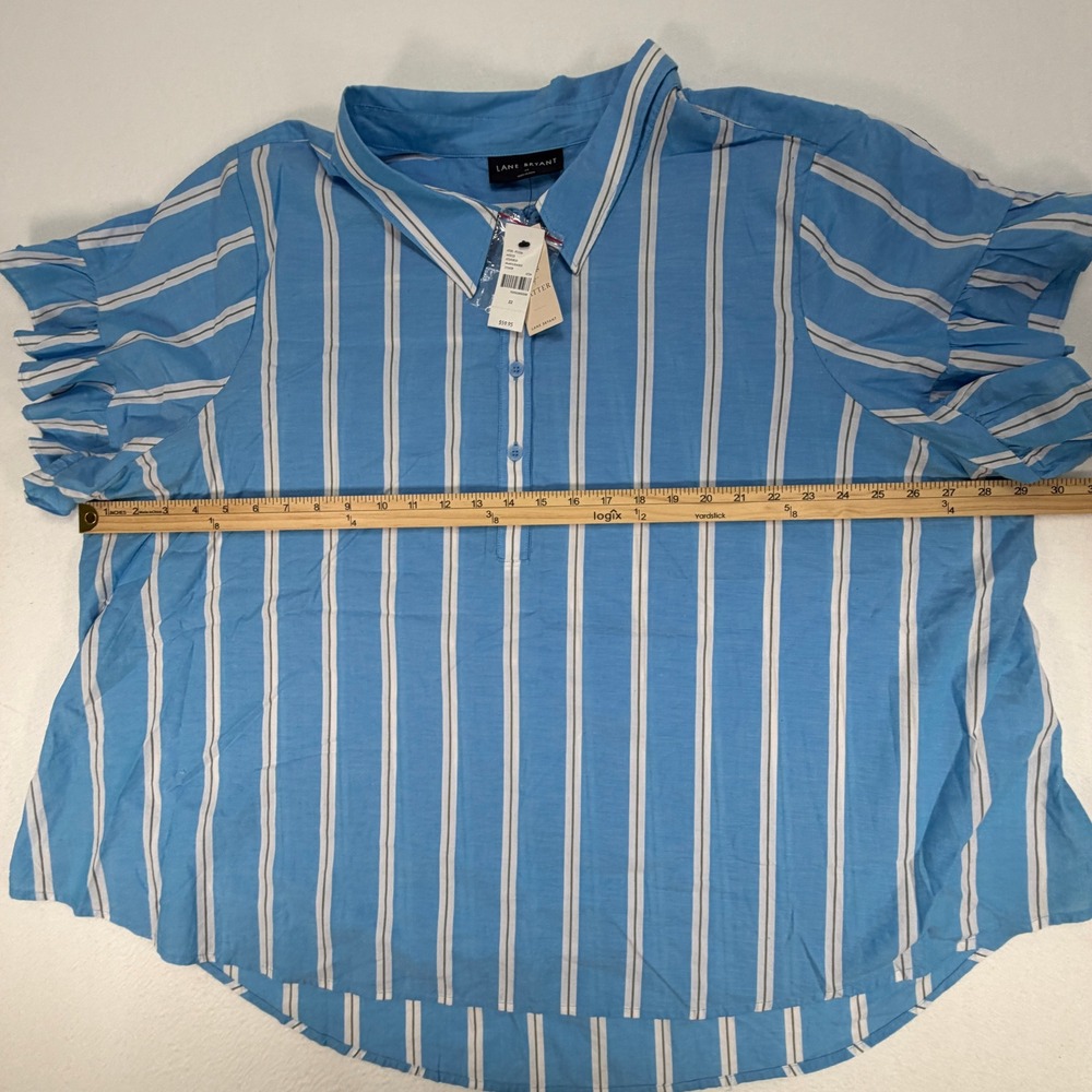 Lane Bryant Ruffle Sleeve Button Down Top Blue Stripe NWT Women's Plus Size 22 - Picture 10 of 11